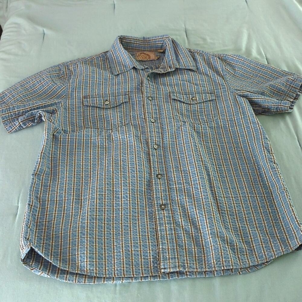 GH Bass Blue Plaid Textured Short Sleeve Button Down Shirt